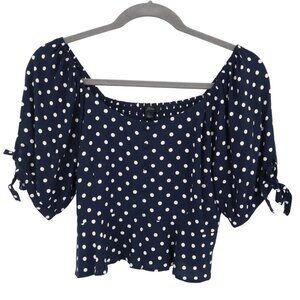J. Crew Cropped Polka Dot Top Women L Blue Preppy Nautical Classic Retro Modern